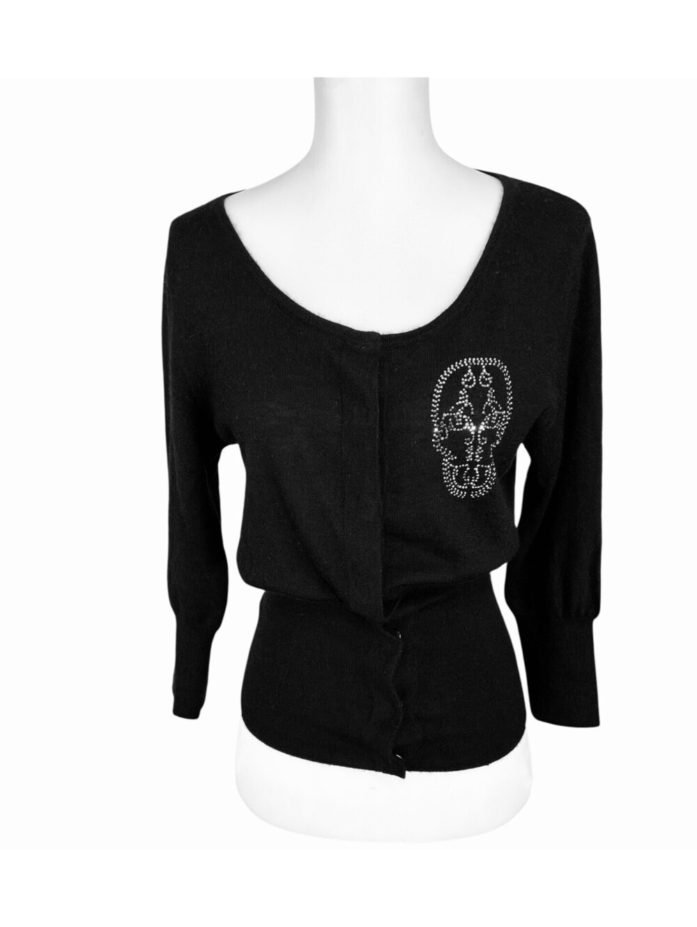 Thomas Wylde 100% Cashmere Black Crystal Skull Cardigan Sz S